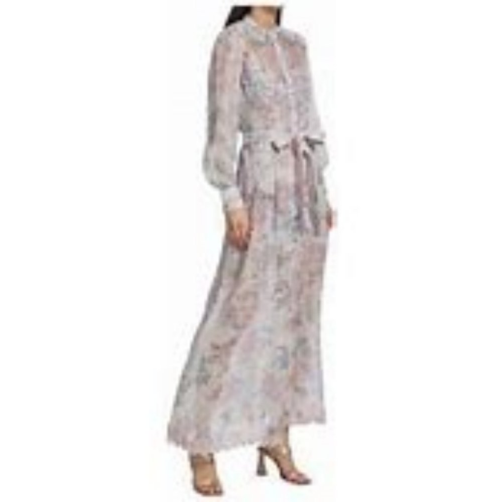 HEMANT & NANDITA Sheer Pastel Floral Maxi Dress in Light Pink and Light Blue